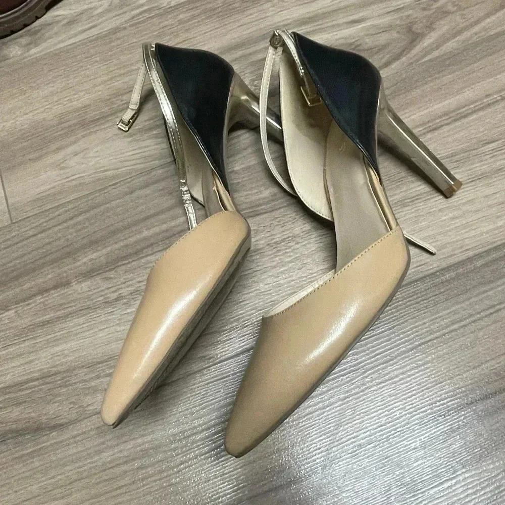 Nine West 3 Tone heels Nude Black Gold 8